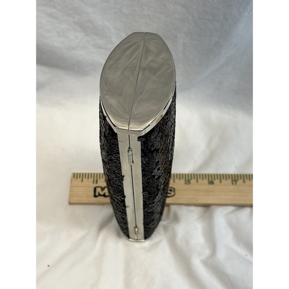 WHBM White House‎ Black Market Sequin Evening Hinged Clutch w Chain Strap  Black - Picture 5 of 8